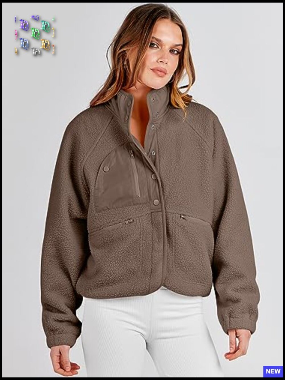 Fuzzy Fleece Jacket Cropped Sherpa Button Down Shacket Coats Outwear With - Picture 3 of 7